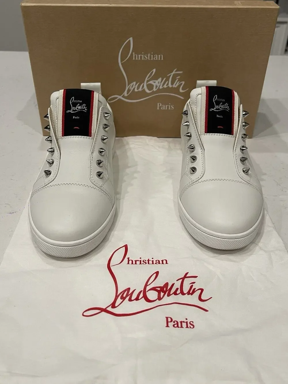 Christian Louboutin F A V Fique Vontade Spiked Leather Sneakers Flat Shoes